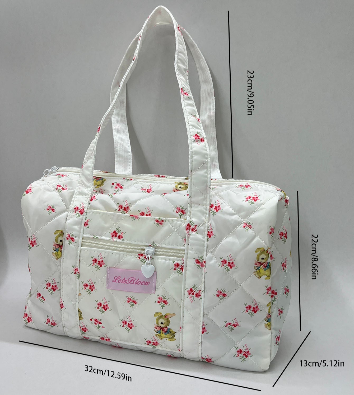 Large capacity tote bag for girls, short trip girl commuter bag, quilted puffy purse floral fabric, student class shoulder tote bag, - SJB-DIAMOND ELITES