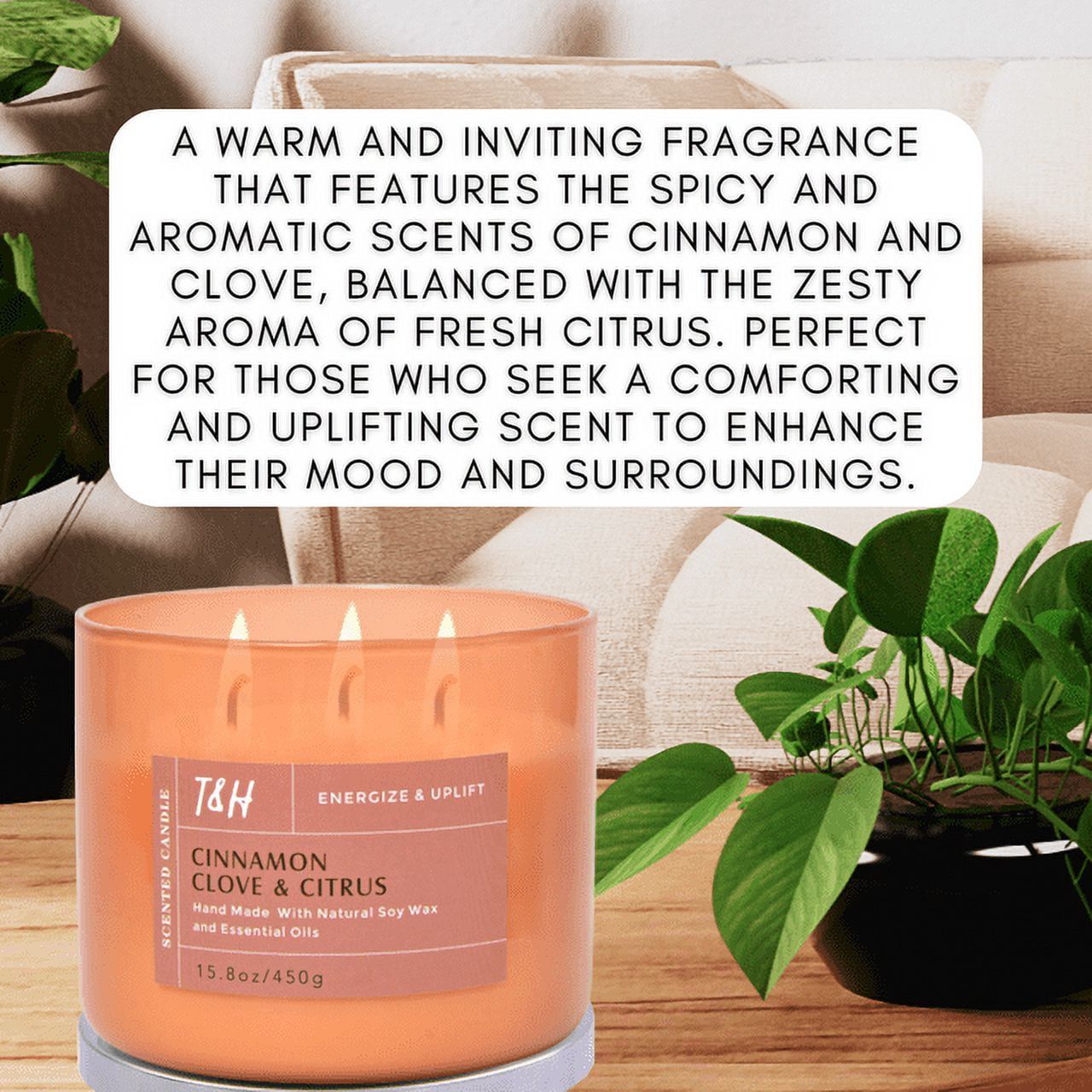 Cinnamon Clove Citrus 3-Wick Candle | Natural Soy Wax Candle for Home, 15.8 Oz Large Aromatherapy Candle for Relaxation, Scented Candle for Women and Men, Luxury Candle Gift for Him and Her