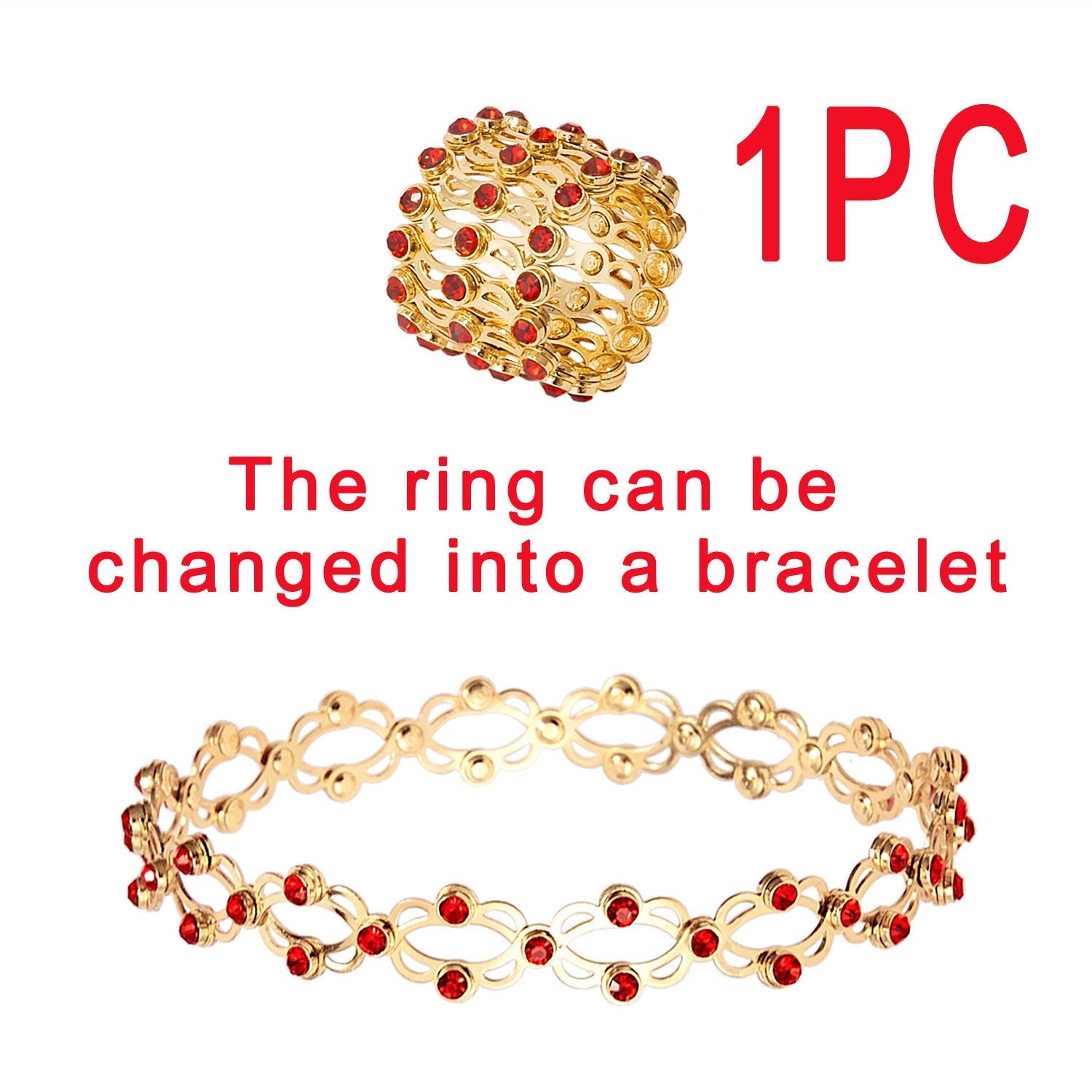 2 In 1 Folding Retractable Rings Bracelet Magic Rhinestone Rings Deformable Bracelet Women Ins Style Adjustable Fashion Jewelry Pi-Mart