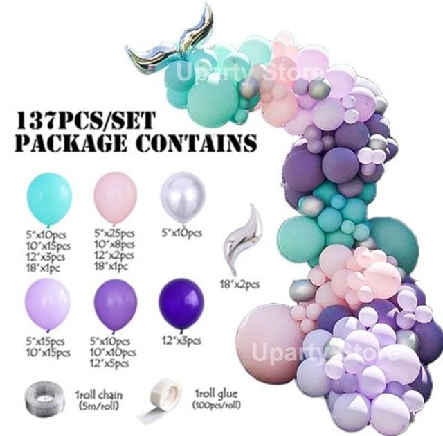 132Pcs/set Mermaid Balloon Arch Kit Mermaid Tail Balloons Mermaid Party Decoration Balloons For Party Girl Birthday Party Modern Decoration Stevvex