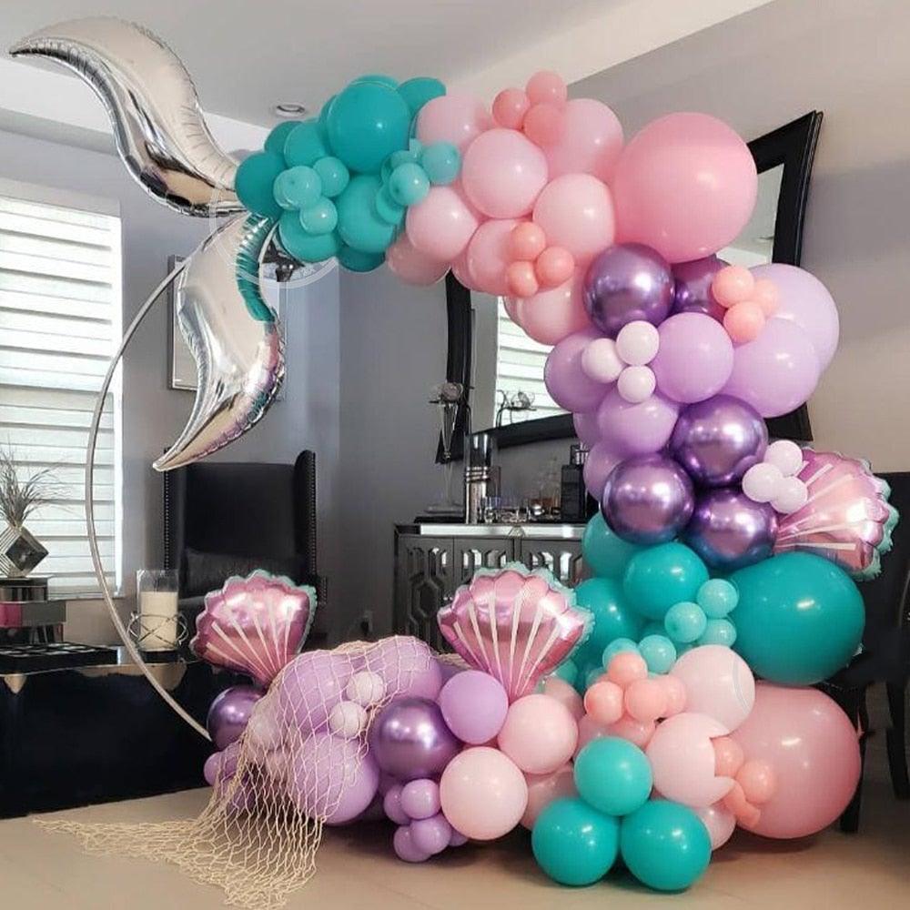 132Pcs/set Mermaid Balloon Arch Kit Mermaid Tail Balloons Mermaid Party Decoration Balloons For Party Girl Birthday Party Modern Decoration Stevvex
