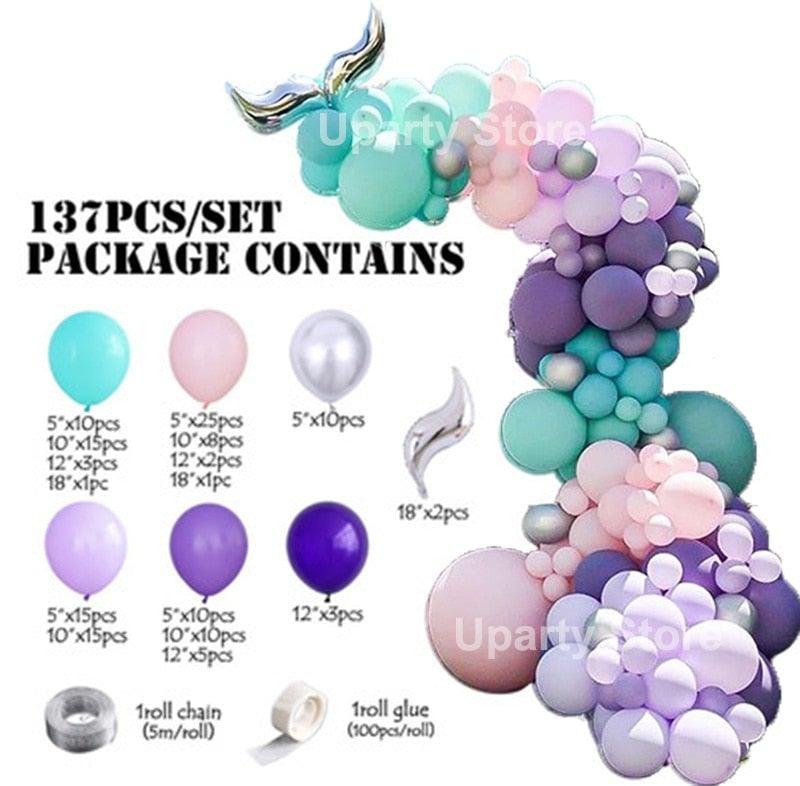 132Pcs/set Mermaid Balloon Arch Kit Mermaid Tail Balloons Mermaid Party Decoration Balloons For Party Girl Birthday Party Modern Decoration Stevvex