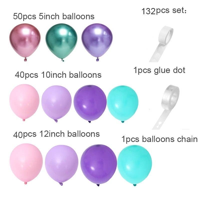 132Pcs/set Mermaid Balloon Arch Kit Mermaid Tail Balloons Mermaid Party Decoration Balloons For Party Girl Birthday Party Modern Decoration Stevvex