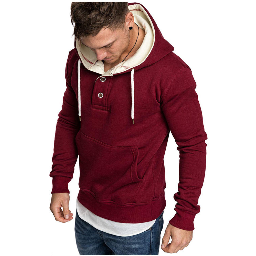 Button-Trim Hooded Fleece Sweatshirt - Cotton Blend Pullover with Pockets Pi-Mart