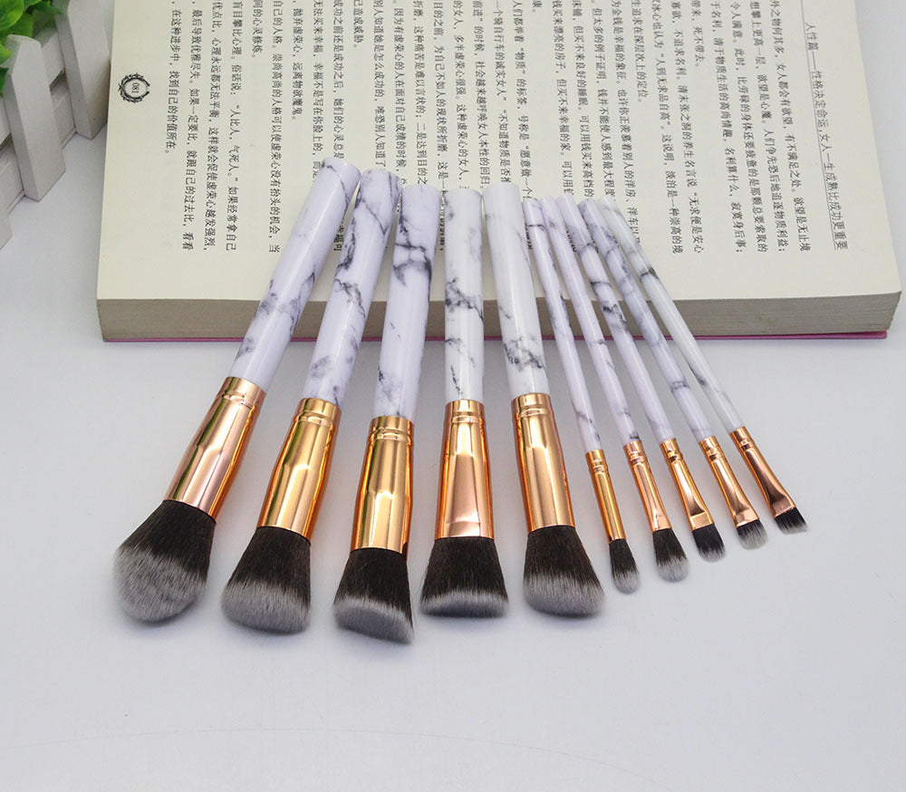 15 Marbled Design Makeup Brushes Set Pi-Mart