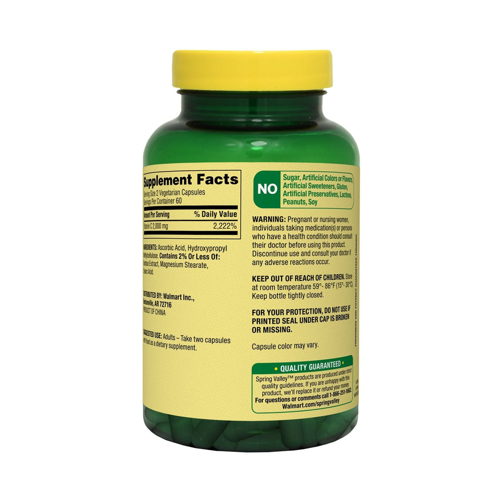 Spring Valley Ultra Strength Vitamin C Capsules Dietary Supplement; 2000 mg; 120 Count EasyOptionXY LLC