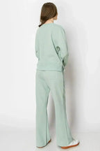 LONG SLEEVE FRENCH TERRY CASUAL COZY FALL LOUNGE SET  CREW NECK WIDE