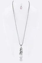 Fringe Crystals & Teardrop Pendant Necklace Set