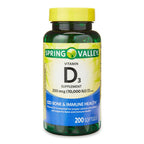 Spring Valley 10000 IU Vitamin D3 Supplement Softgels; 200 Count EasyOptionXY LLC