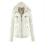 Fashion Detachable Hooded Jacket With Pockets Casual Solid Color Zipper Long Sleeve Leather Coat Autumn Winter Women's Clothing Pi-Mart