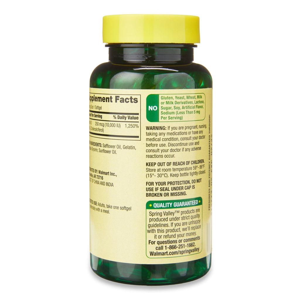 Spring Valley 10000 IU Vitamin D3 Supplement Softgels; 200 Count EasyOptionXY LLC