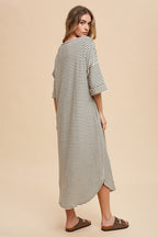 Striped Round Neck Midi Dress Soft & Stylish Classic Design Long Dress