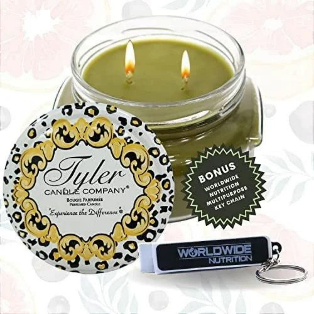 Tyler Candle Company Tyler Scent Jar Candle - Luxurious Scented Candle with Essential Oils - Long Burning Candles 110-120 Hours - Large Candle 22 oz with Worldwide Nutrition Multi Purpose Key Chain
