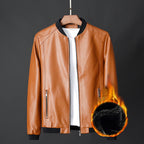 Slim Fit Men's PU Leather Jacket - Stand Collar Motorcycle Style Jacket (Regular Length) Pi-Mart