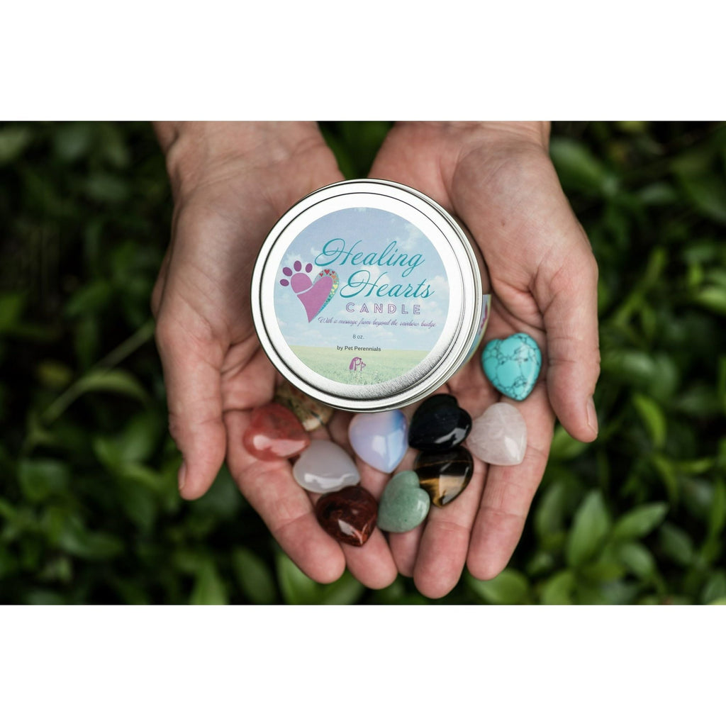 Healing Hearts Memorial Soy Candle with Feng-Shui Keepsake Stone (Embed) Loss of Cat Gift with Sympathy Card Cat -Healing Hearts Pet Memorial Candle Bundle