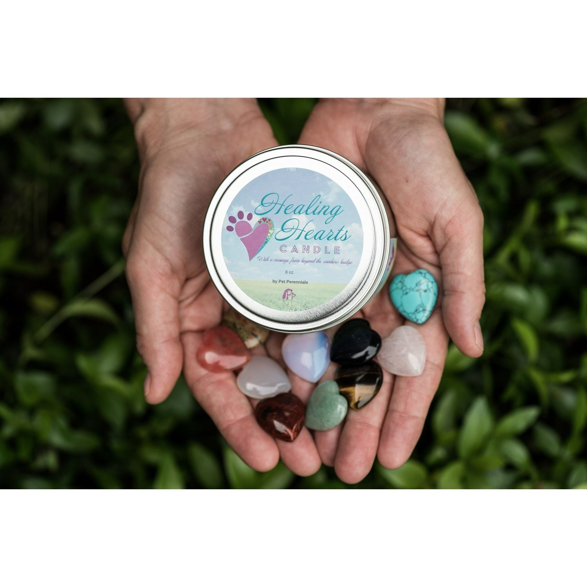 Healing Hearts Memorial Soy Candle with Feng-Shui Keepsake Stone (Embed) Loss of Cat Gift with Sympathy Card Cat -Healing Hearts Pet Memorial Candle Bundle