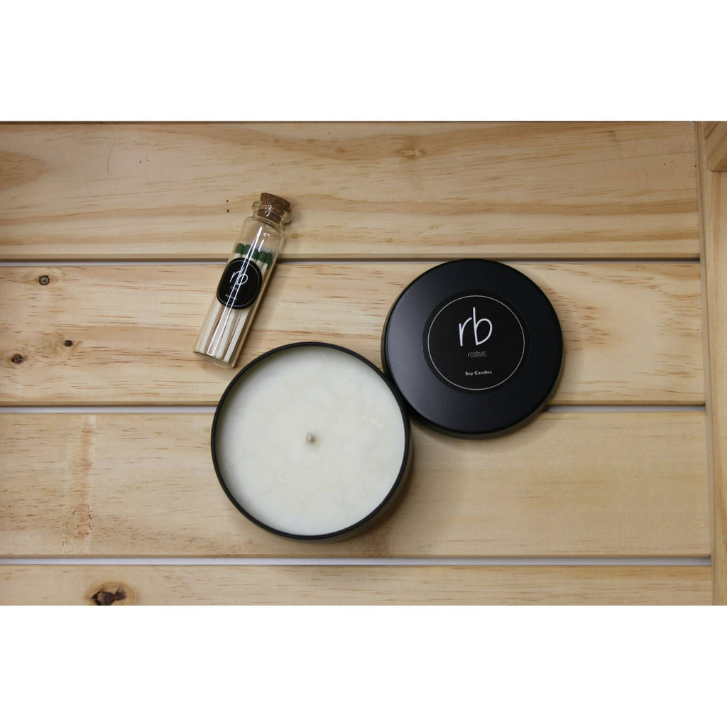 Rosbas Candle, Black Sea Scented, Natural Soy Wax, 6 oz Black Tin, Cotton Wick, Long Burn Time, Drawstring Cotton Bag, Home, Handmade in USA