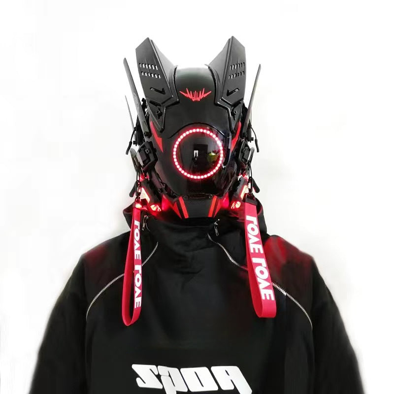 Punk mask round lights wing braids triangle lights music festival LED glow tech sense boy helmet Halloween - SJB-DIAMOND ELITES
