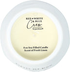 Pavilion Gift Company Essential-8 oz-100% Soy Wax Scent: Fresh Linen with Silver Detail Accents Novelty-Candles, 8 oz, White
