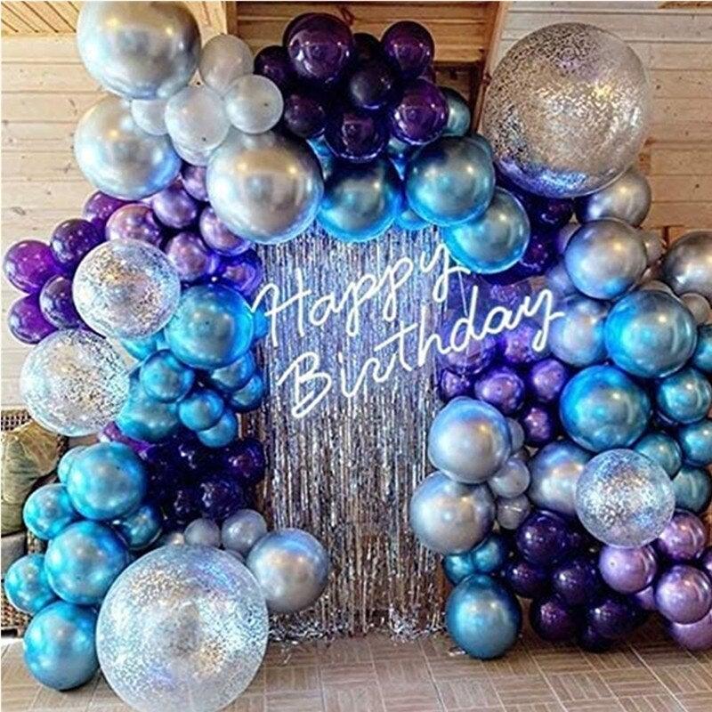 134Pcs Blue Silver Purple Themed Purple Birthday Balloon Garland Arch Kit For Baby Shower Wedding Engagement Decorations Girl Party Birthday Ballon Wedding Decoration Stevvex