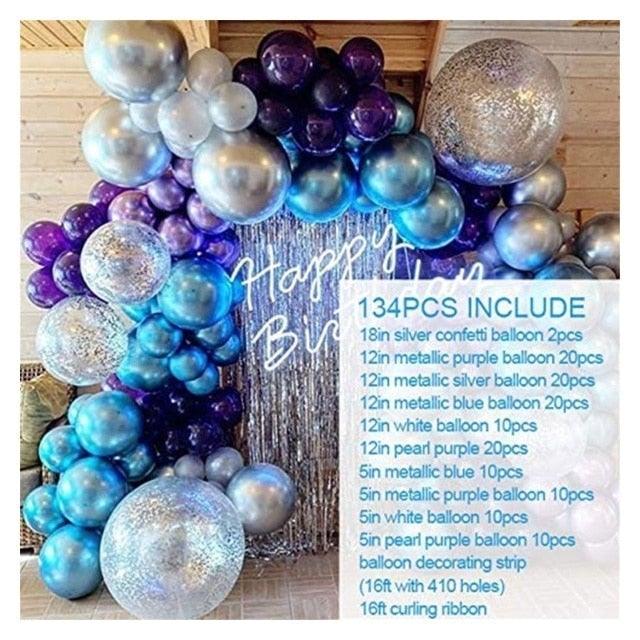 134Pcs Blue Silver Purple Themed Purple Birthday Balloon Garland Arch Kit For Baby Shower Wedding Engagement Decorations Girl Party Birthday Ballon Wedding Decoration Stevvex