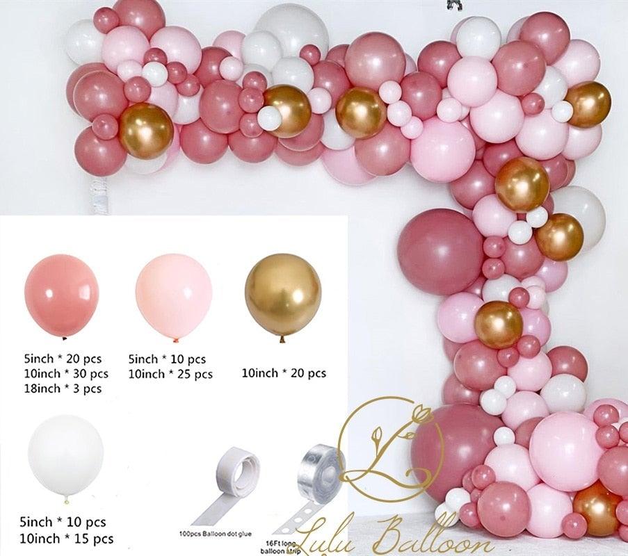 135 pcs Rosewood Blush Pink And Gold Balloons For Girls Garden Tea Party Birthday Wedding Balloon Baby Shower Party Birthday Ballons Girl Party Decoration Stevvex