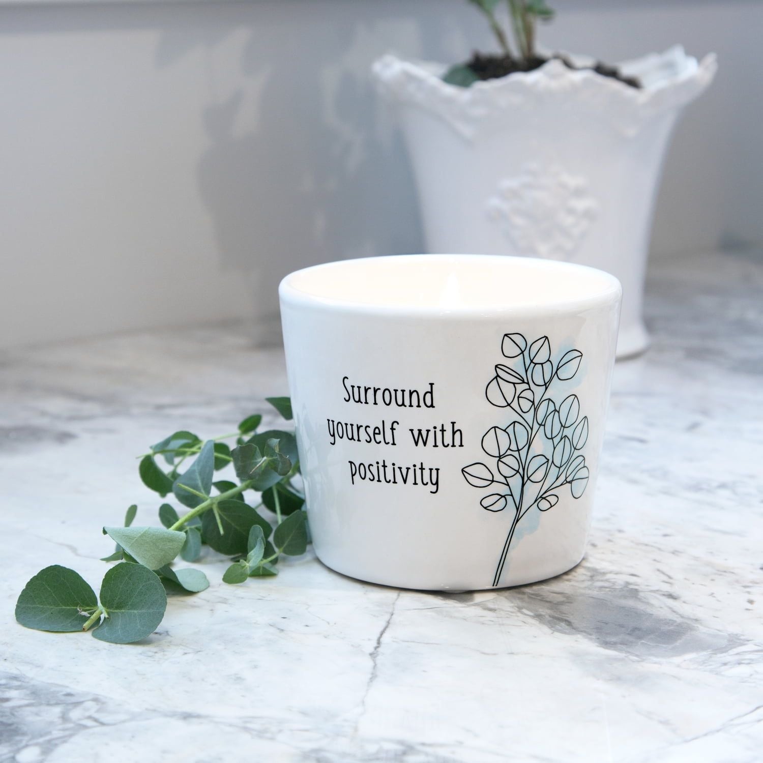 Pavilion Gift Company Surround Yourself with Positivity Tranquility Soy Wax Stoneware Vessel Single Wick Candle, White, 8oz (27102) EasyOptionXY LLC