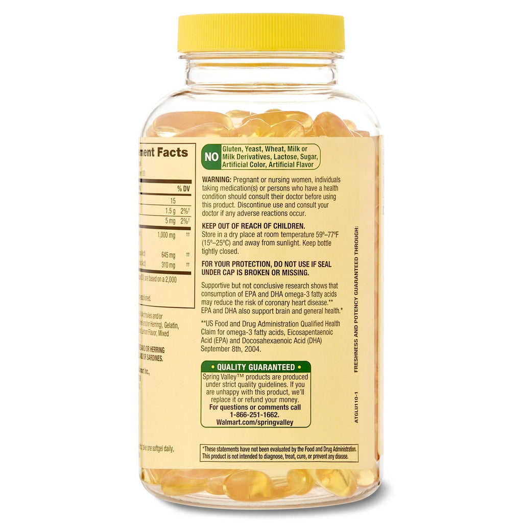 Spring Valley Omega-3 Fish Oil Soft Gels; 1000 mg; 180 Count EasyOptionXY LLC