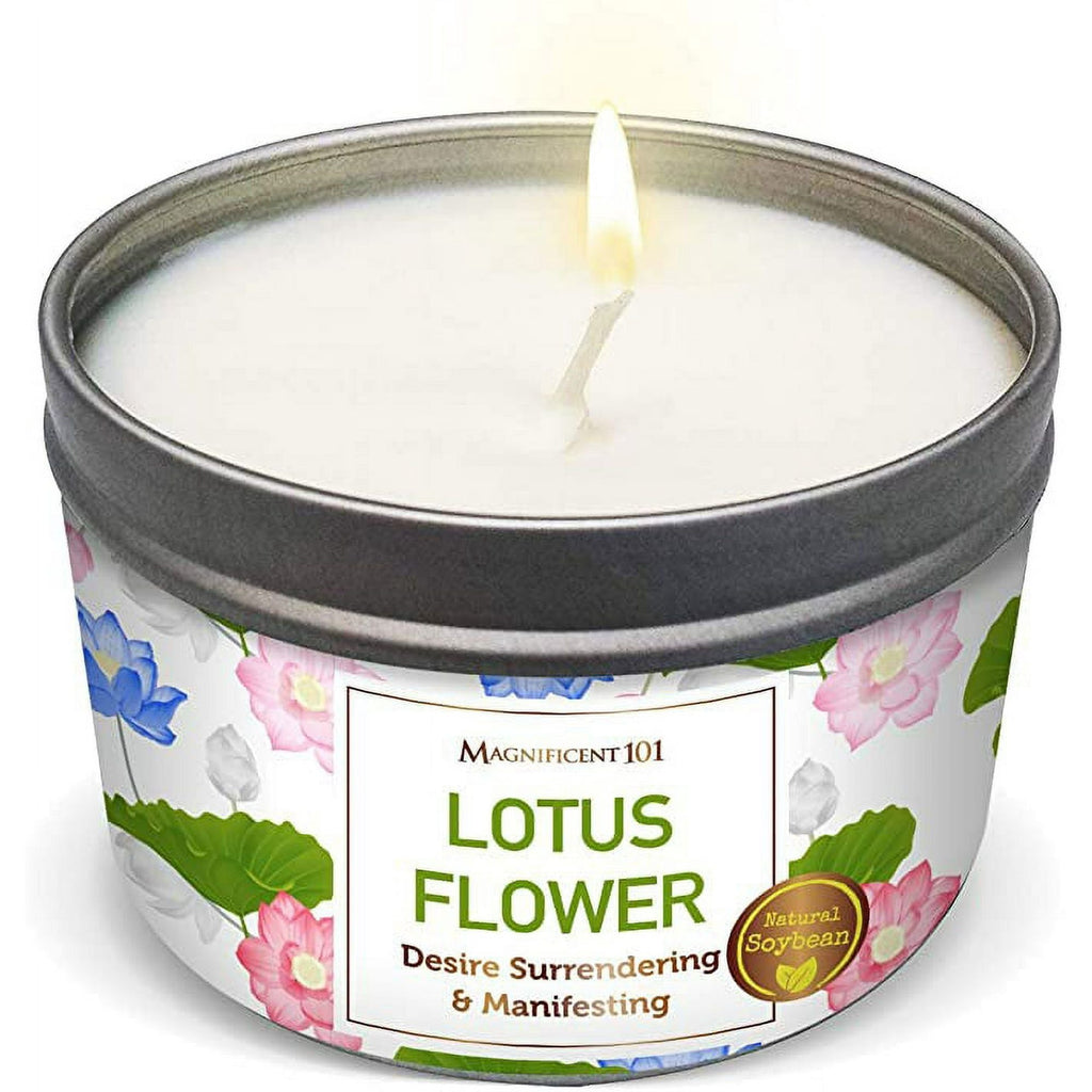 Magnificent 101 Long Lasting Lotus Flower Aromatherapy Candle | 6 Oz - 35 Hour Burn Time Paraffin Free, A ll N atural & Organic Soy Wax Candle for Desire Surrendering, Manifestation & Purification EasyOptionXY LLC