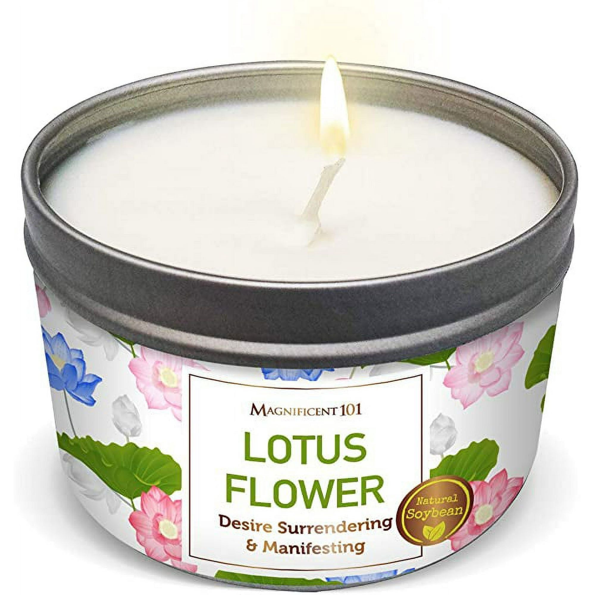 Magnificent 101 Long Lasting Lotus Flower Aromatherapy Candle | 6 Oz - 35 Hour Burn Time Paraffin Free, A ll N atural & Organic Soy Wax Candle for Desire Surrendering, Manifestation & Purification EasyOptionXY LLC