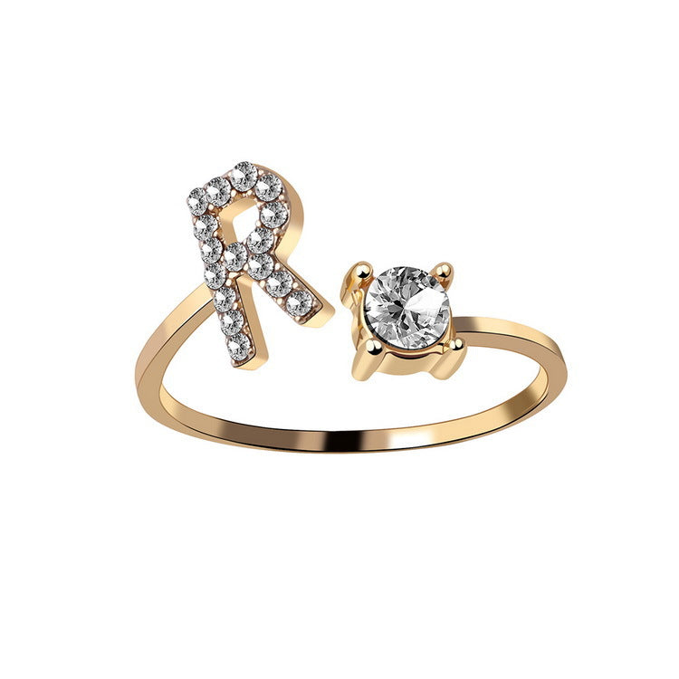 Adjustable 26 Initial Letter Ring Fashion Jewelry For Women Simple Elegant Jewelry Pi-Mart