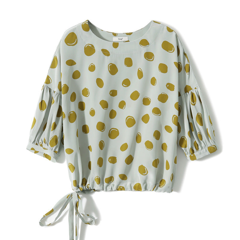 Elegant Retro Romantic Bubble Print Lantern Sleeve Shirt Top Lootquake LLC