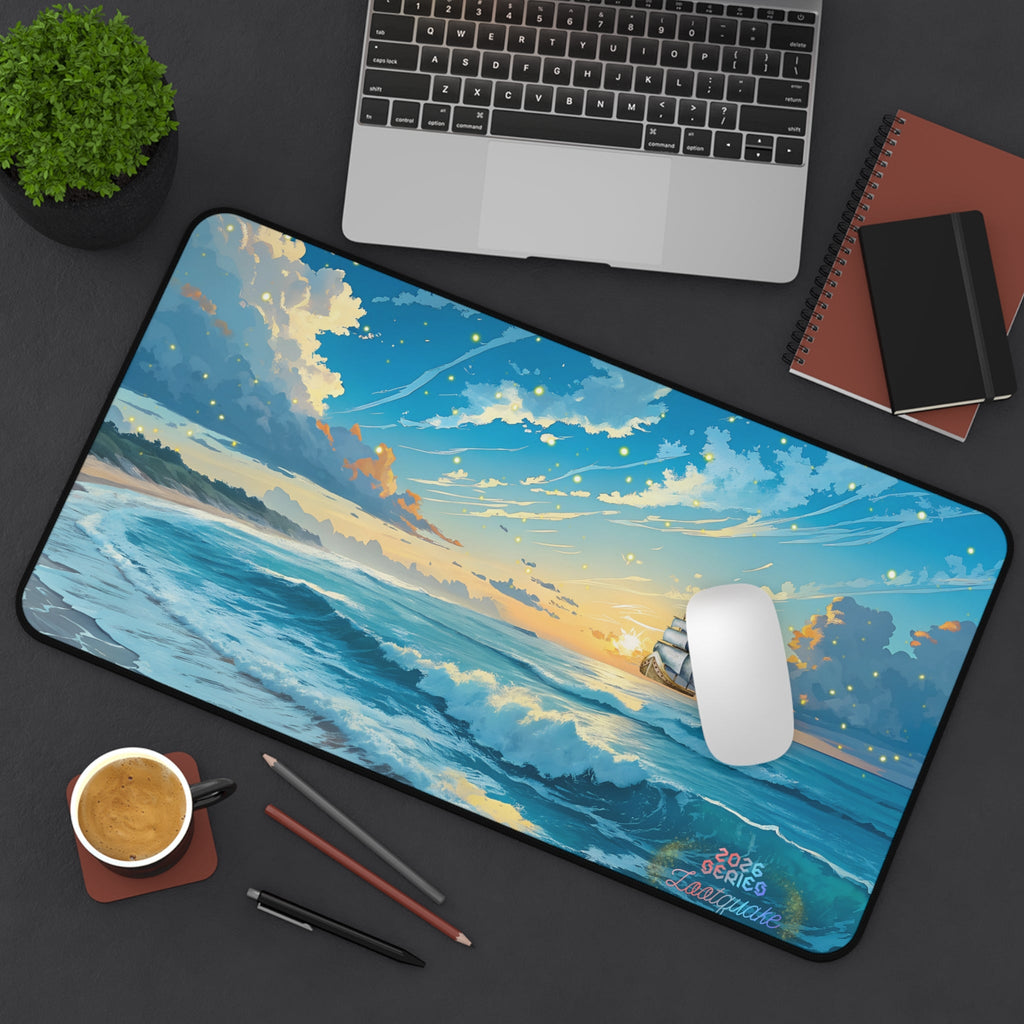 Desk Mat — Ocean Sunset Sailing Beach Scene Mouse Pad Lootquake LLC