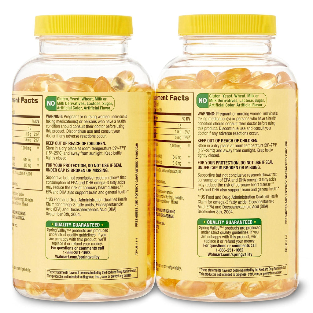 Spring Valley Omega-3 Natural Lemon Flavor Dietary Supplement Twin Pack; 1000 mg; 360 count EasyOptionXY LLC