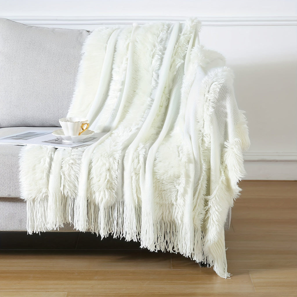 1pc Cozy Chunky Knit Throw Blanket with Tassels - Plush, Lightweight, and Unique Home Decor Accent for Couch, Bed, or Sofa Lootquake LLC