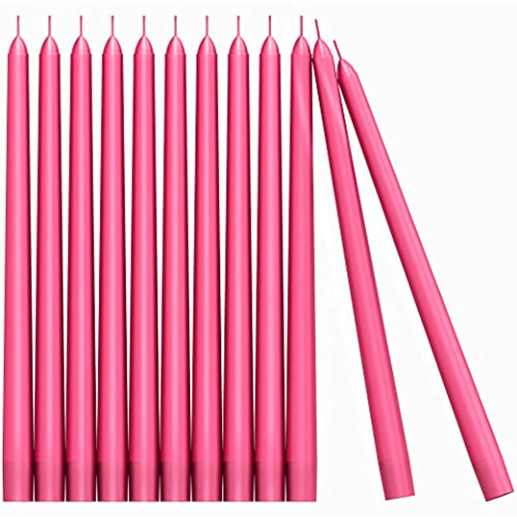 CANDWAX 10 inch Taper Candle Sticks Long Burning Set of 12 - Dripless Dinner Candles for Table Look Like Matte Metallic Candles and are Ideal for Any Occasion - Pink Glitter Taper Candles
