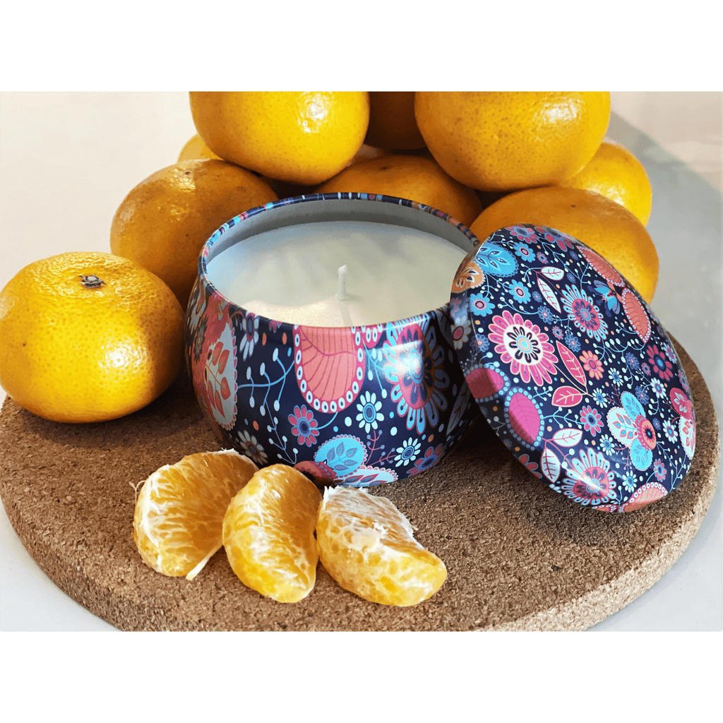 Soy Wax Candle in Tin Jar Sweet Orange Clean Burn up to 25 Hours Handmade in USA Natural and Safe by Relaxcation 6 oz