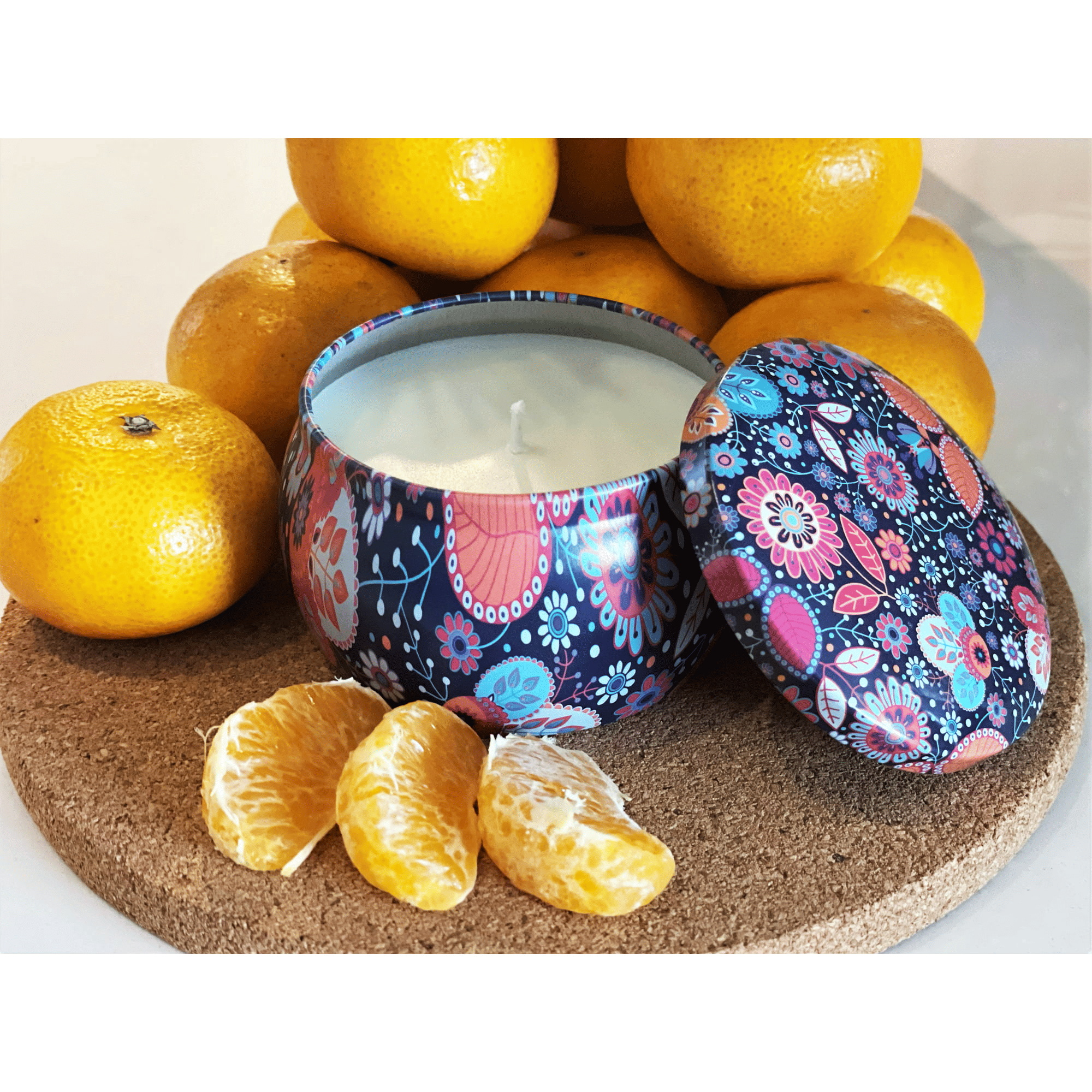 Soy Wax Candle in Tin Jar Sweet Orange Clean Burn up to 25 Hours Handmade in USA Natural and Safe by Relaxcation 6 oz