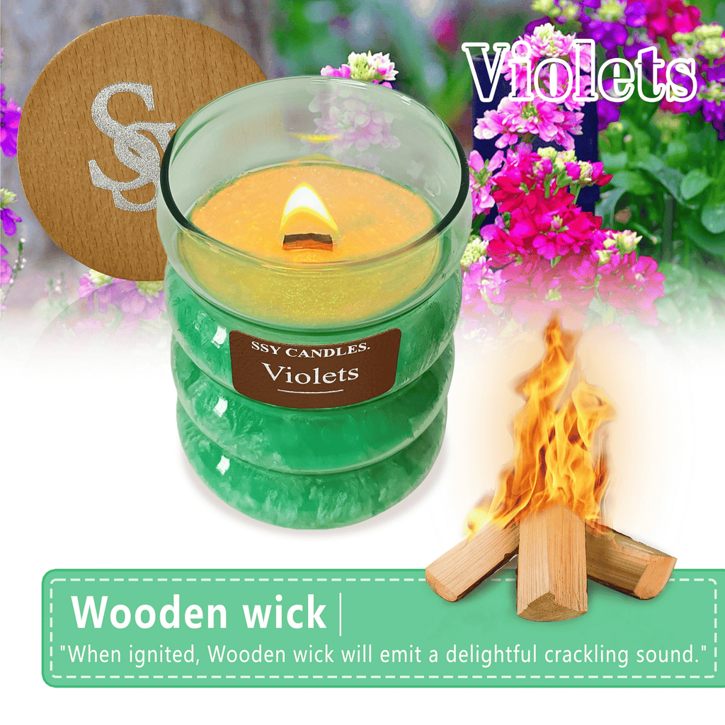Violet Scented Home Candles - Jar Candles 8.4 oz - Wooden Wick Candles - Candles Gifts for Women - Aromatherapy Candles