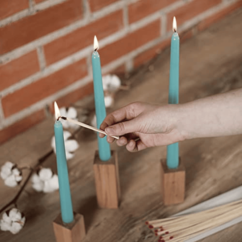 CANDWAX 8 inch Taper Candles Set of 4 - Dinner Candles Dripless - Tall Candles Long Burning Perfect for Dinner, Party or Wedding Candles Decor - Turquoise Candles - SJB-DIAMOND ELITES