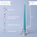 CANDWAX 8 inch Taper Candles Set of 4 - Dinner Candles Dripless - Tall Candles Long Burning Perfect for Dinner, Party or Wedding Candles Decor - Turquoise Candles - SJB-DIAMOND ELITES