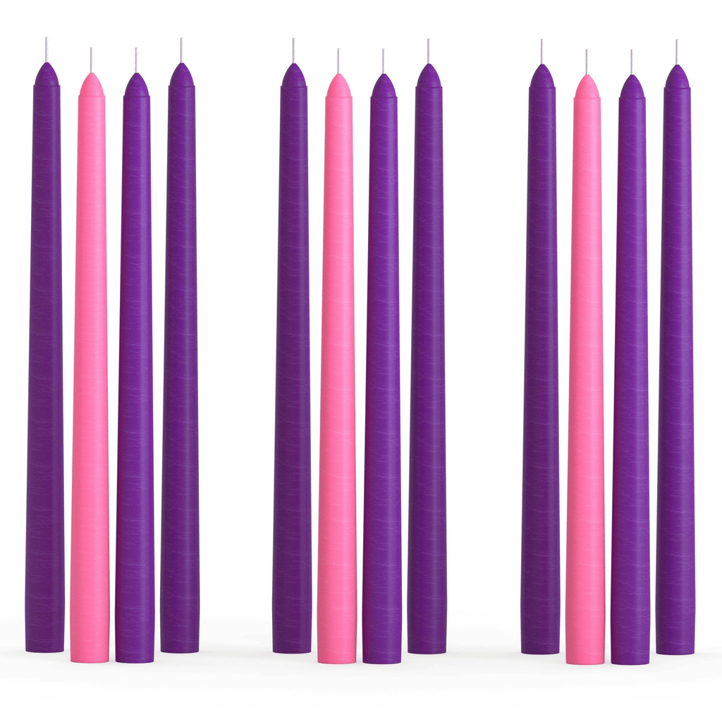 CANDWAX 10 inch Taper Advent Candles 3 Sets - Dripless Taper Candles and Unscented Candlesticks - Long Burning Tapered Candles Perfect as Advent Wreath Candles Tapers - Purple Advent Candles - SJB-DIAMOND ELITES