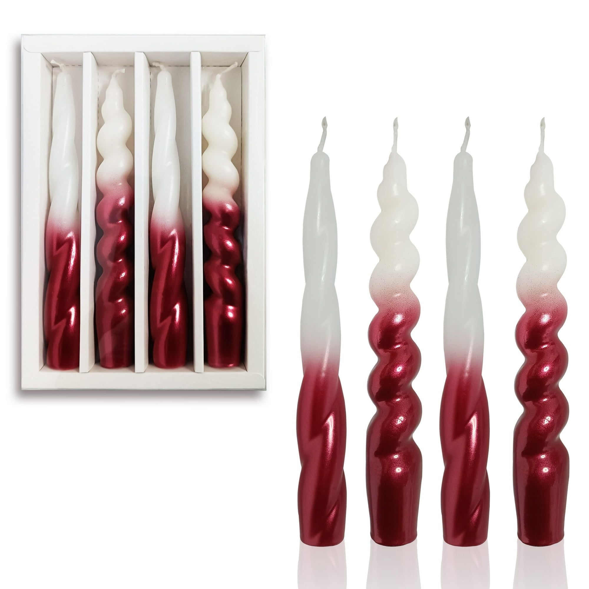 XINAOBAOLUO 4Red Taper Candles - Spiral Dripless (2 Pack) - SJB-DIAMOND ELITES
