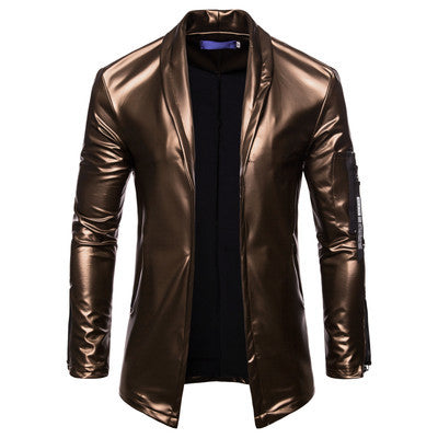 Men's elastic PU leather zipper motorcycle leather jacket Pi-Mart