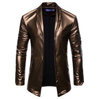 Men's elastic PU leather zipper motorcycle leather jacket Pi-Mart