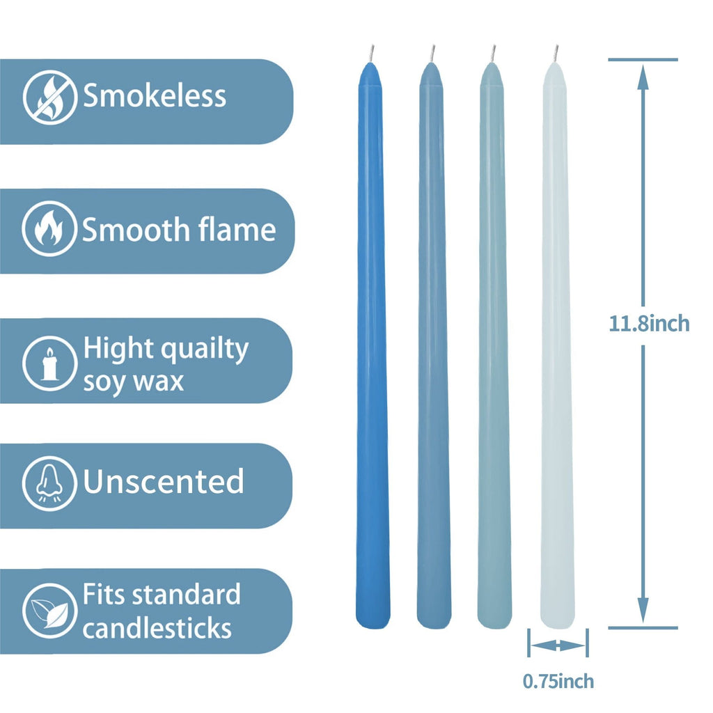 MGEZCOO 12 Inch Gradient Blue Taper Candle Sticks Pack of 4-Unscented Smokeless - SJB-DIAMOND ELITES