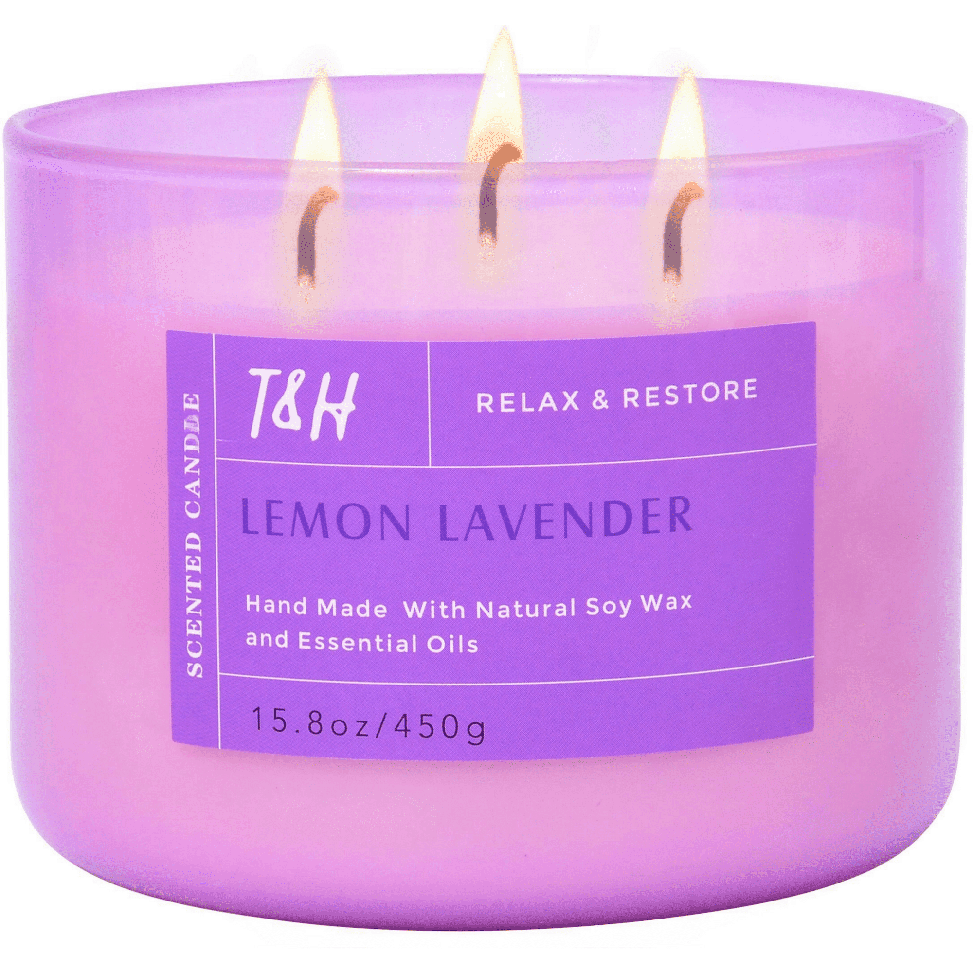 Lemon Lavender 3-Wick Candle Natural Soy Wax Candle for Home, 15.8 Oz Large Aromatherapy Candle for Relaxation, Scented Candle for Women and Men, Luxury Candle Gift for Him and Her