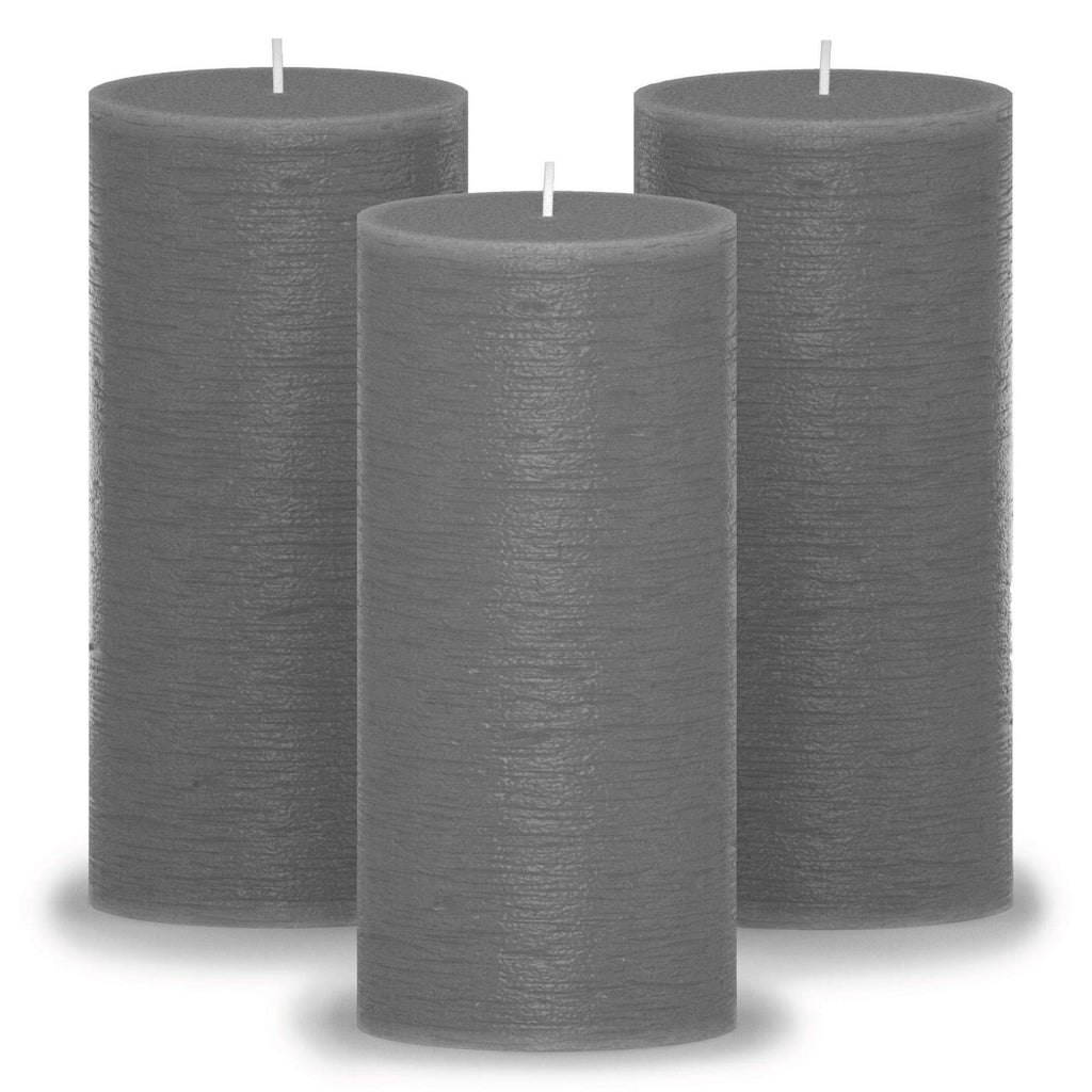 CANDWAX 3x6 Pillar Candles Set of 3 - Decorative Rustic Candles Unscented and No Drip Candles - Ideal as Wedding Candles or Large Candles for Home Interior - Dark Gray Candles