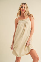 Embroidered Trim Gauze Square Neck Mini Cami Dress For Women – Feminine, Elegant & Stylish with Delicate Details Stevvex