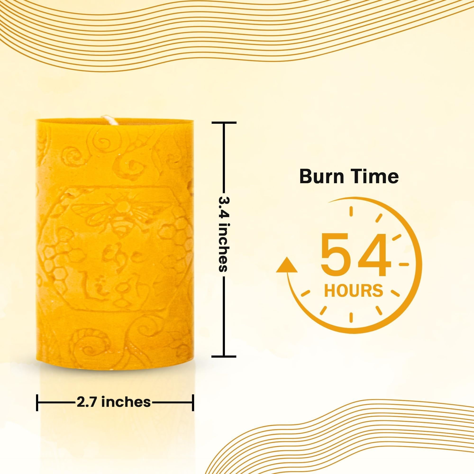 BeeTheLight Beeswax Large Pillar Candle (2.7" x 5.4") - Smokeless Unscented Candle - 72 Hours Burn Time - Natural & 100% Pure Beeswax Candle - Handmade Decorative Pillar Candle (Natural Yellow, Large) - SJB-DIAMOND ELITES